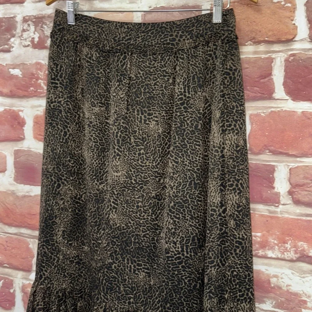 Walter Baker Skirt Womens 8 Black Tan Abstract Animal Print Ruffle Casual Career